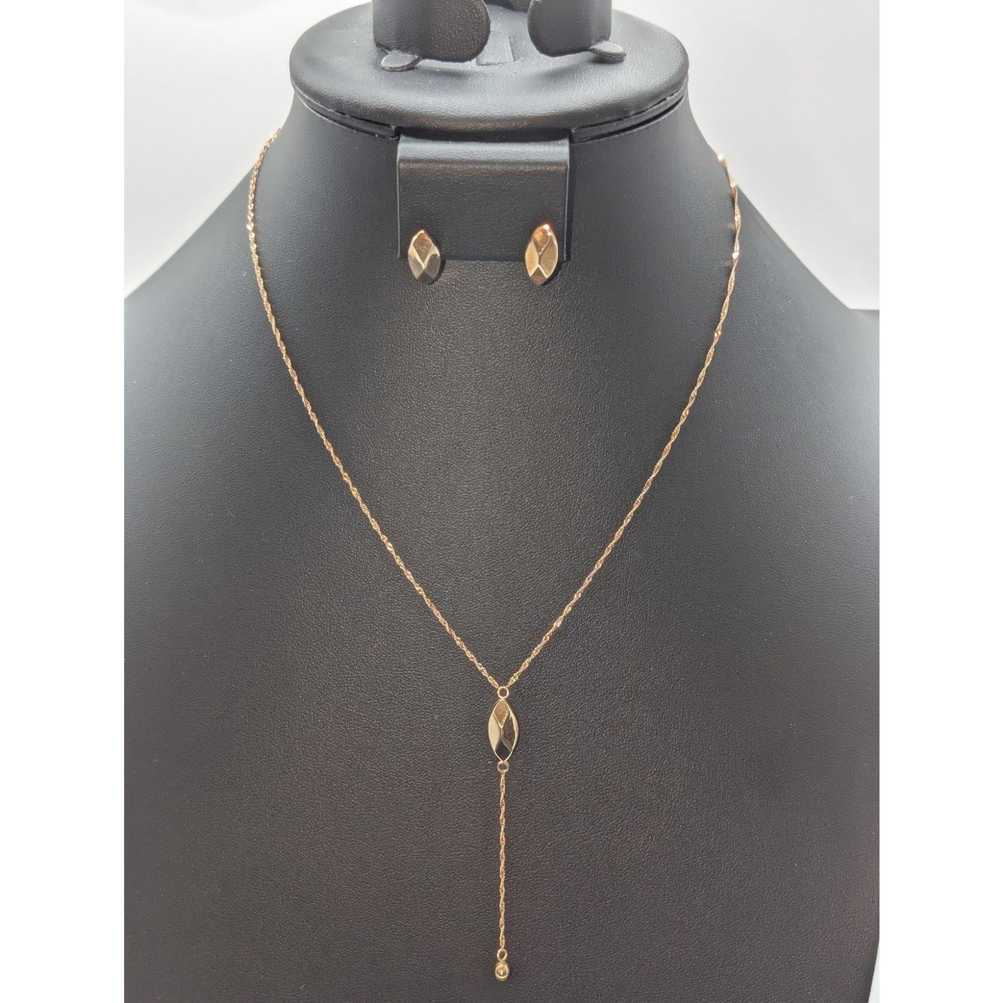 Eterna Gold 14K Sparkle Y Drop 17.5" Necklace & Matching Post Stud Earrings