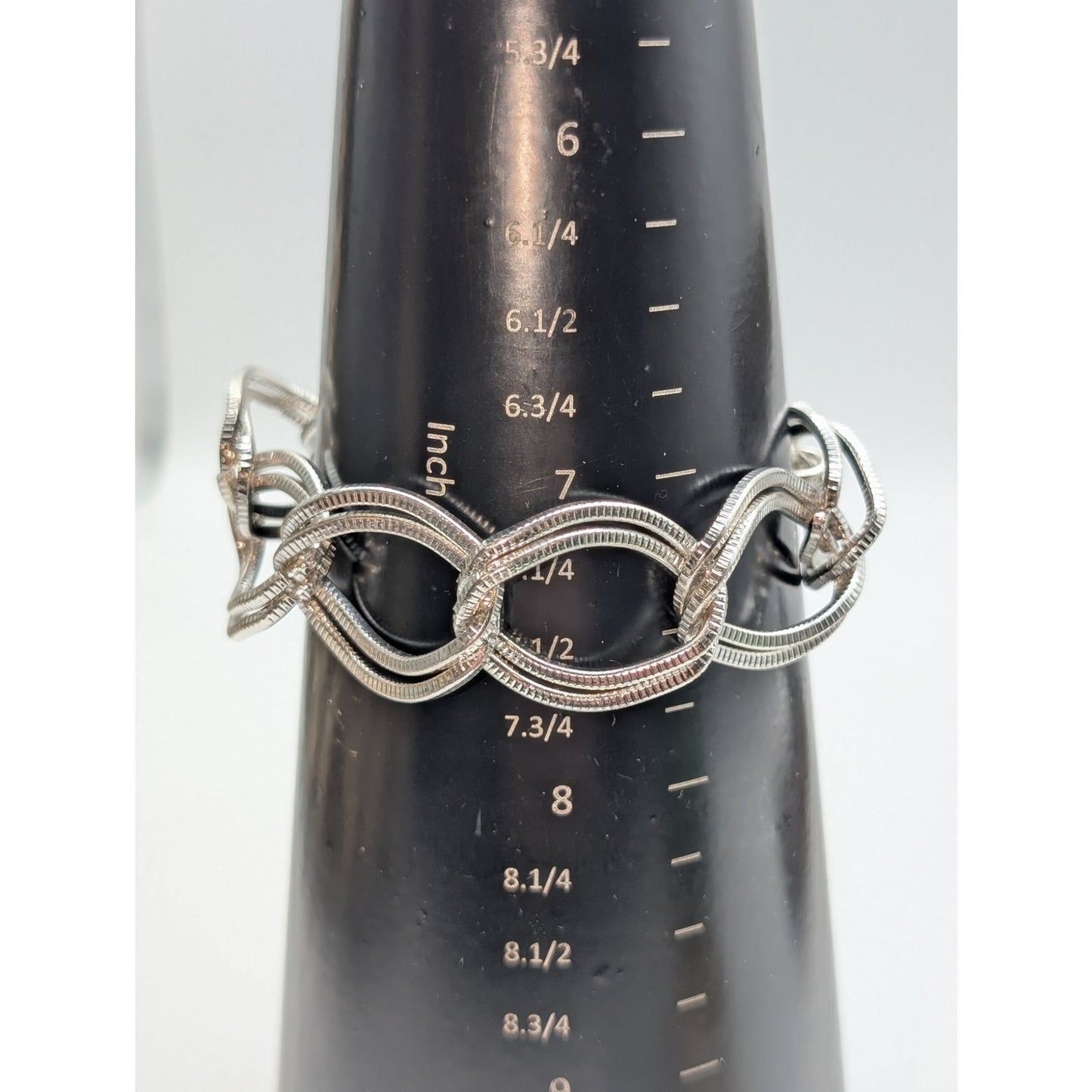 Silver Tone Textured Double Curb Oval Chain Link Bracelet