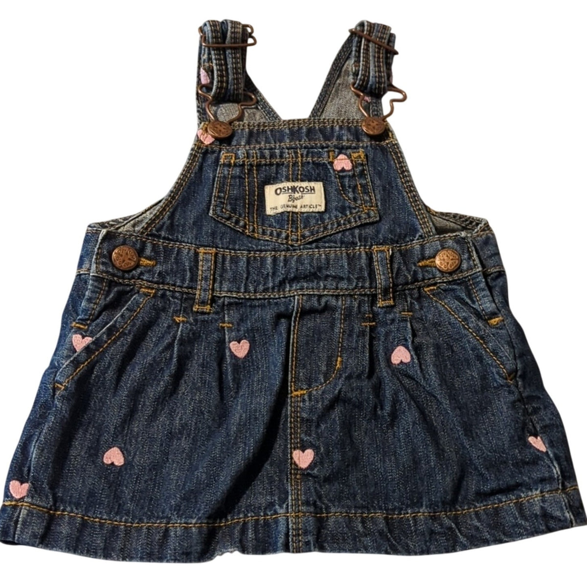 OshKosh B'Gosh Vestbak Pink Embroidered Heart Overall Skirt  Baby Sz. 6M