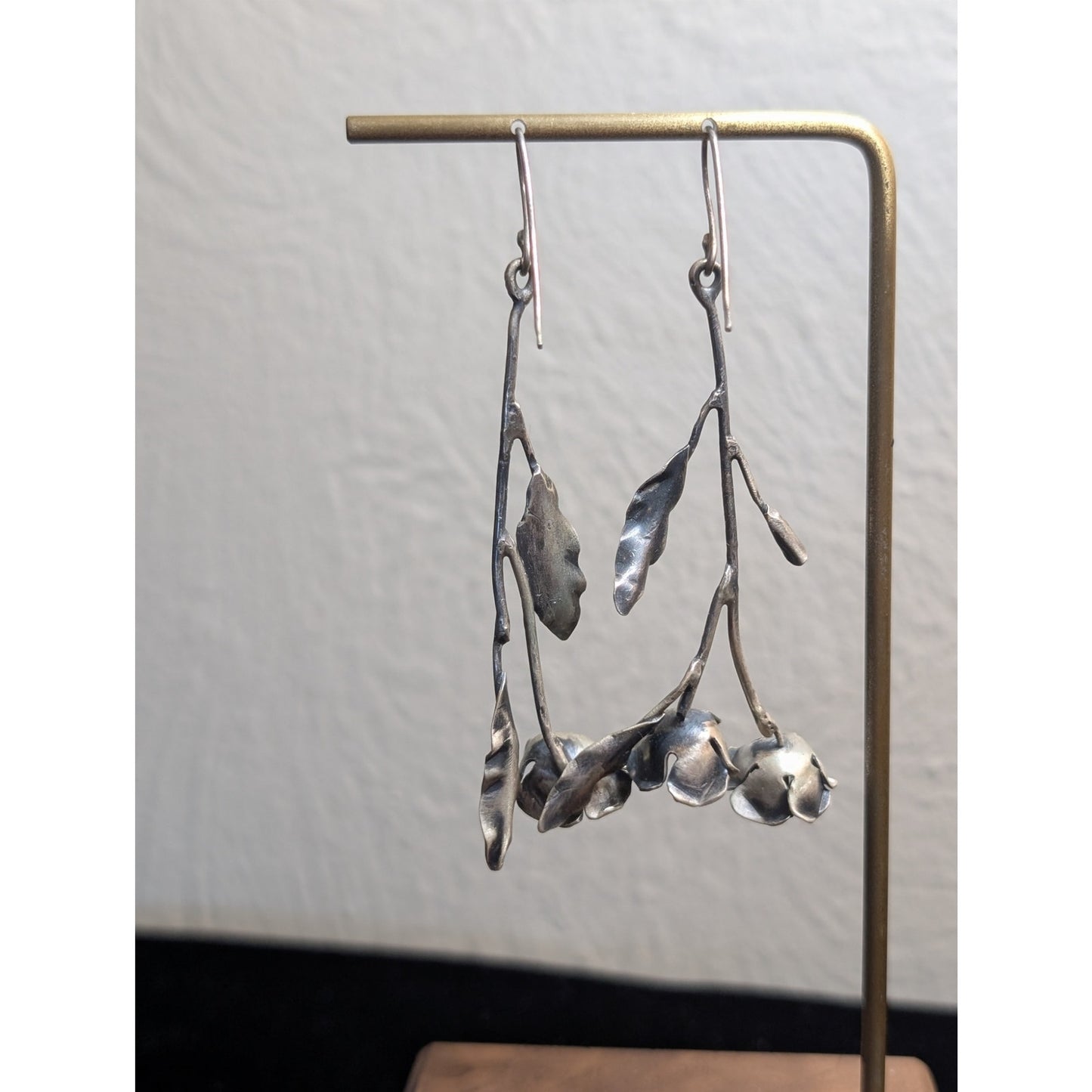 Long Stem Flower Artisan Designed Argentium Sterling Earrings