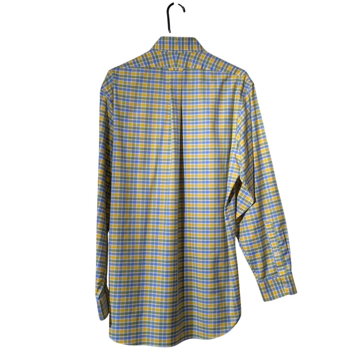 Lands' End Yellow Plaid Tailored Fit Supima Cotton No Iron Oxford Shirt Sz 16-34