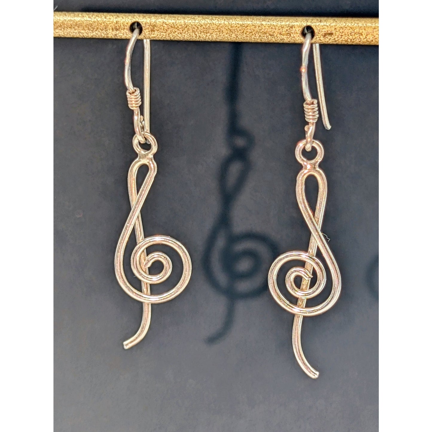 925 Sterling Silver Treble Clef Dangle Earrings