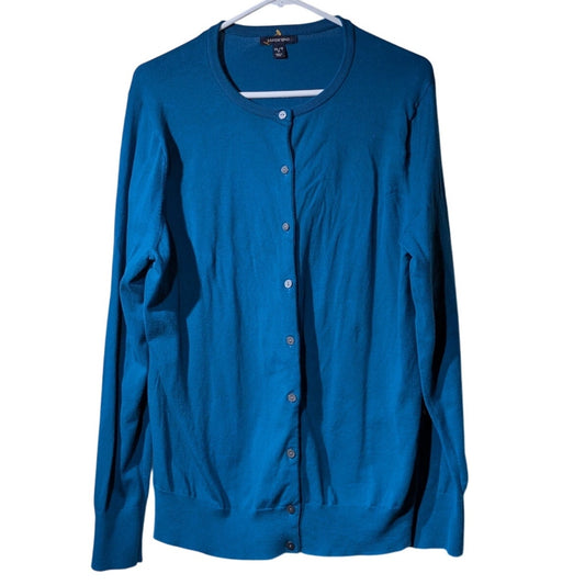 Lands' End Teal Cotton Blend Button Front Classic Cardigan Womens' Size XL/T 18