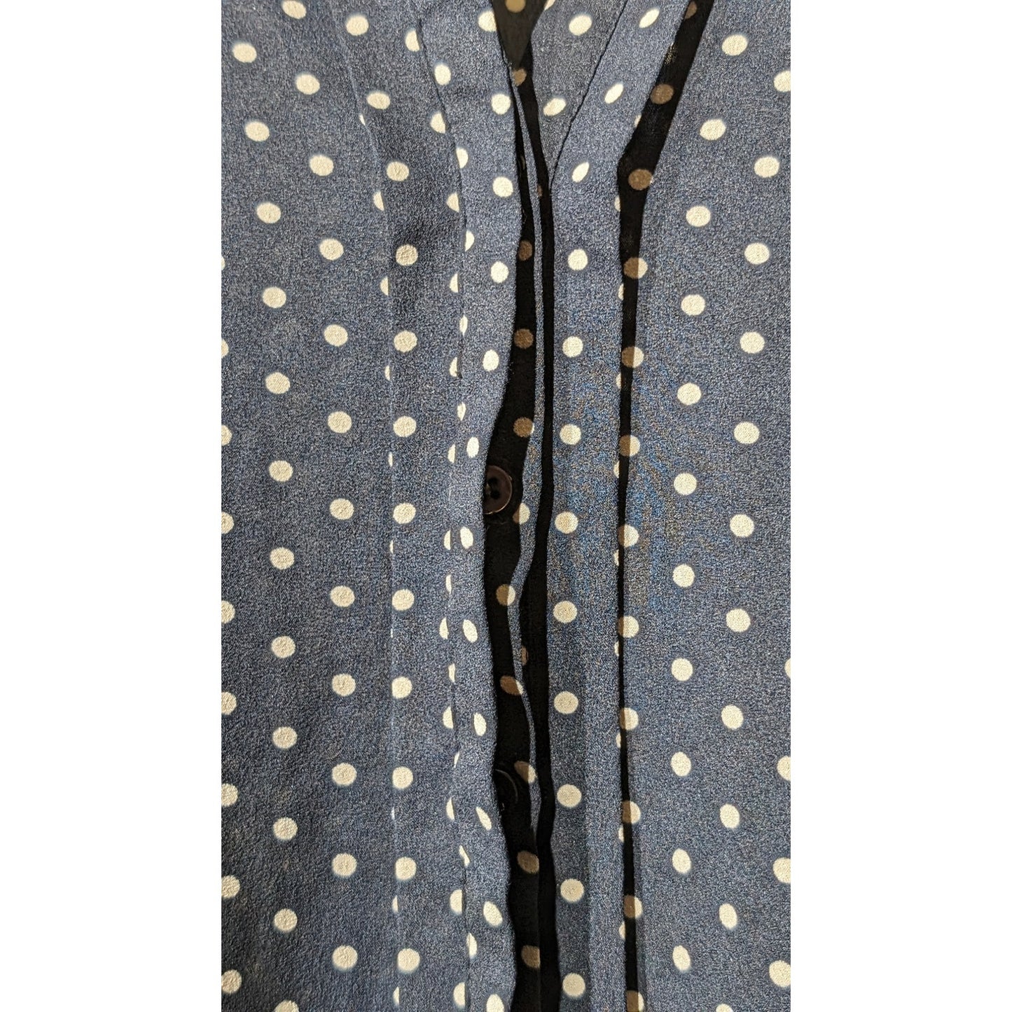 Apt 9 Navy Polka Dot Pleated Button Front V Neck Roll Tab Short Cuff Sleeve Sz L