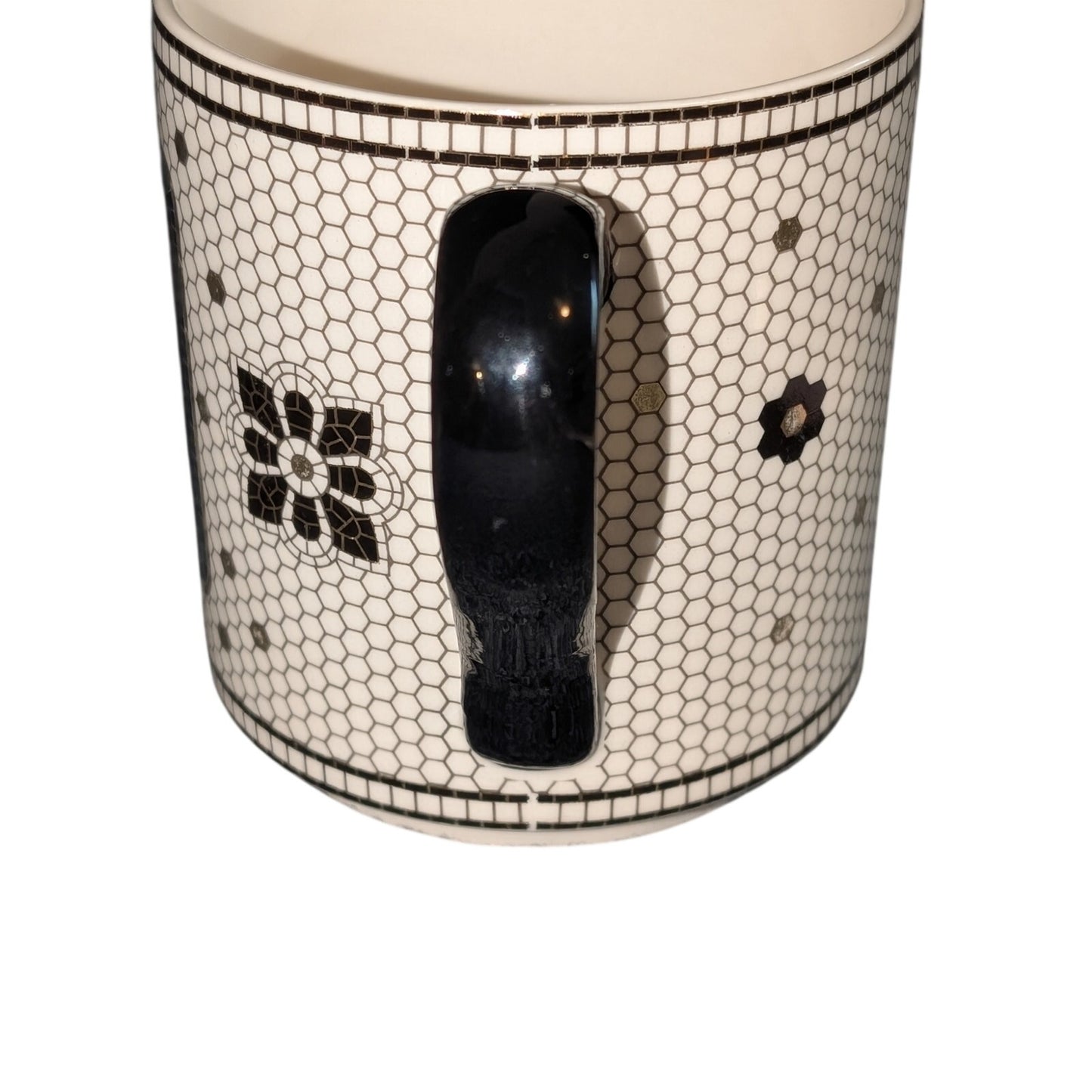 Anthropologie Bistro Tile Margot Coffee Mug Letter D Monogram White Black