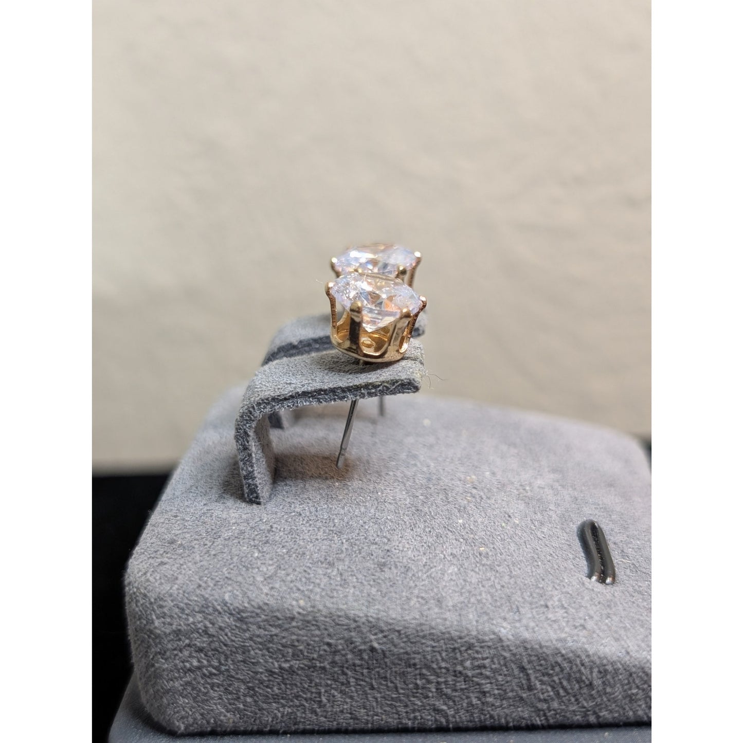 Gold Tone Six Prong Large CZ Post Stud Earrings
