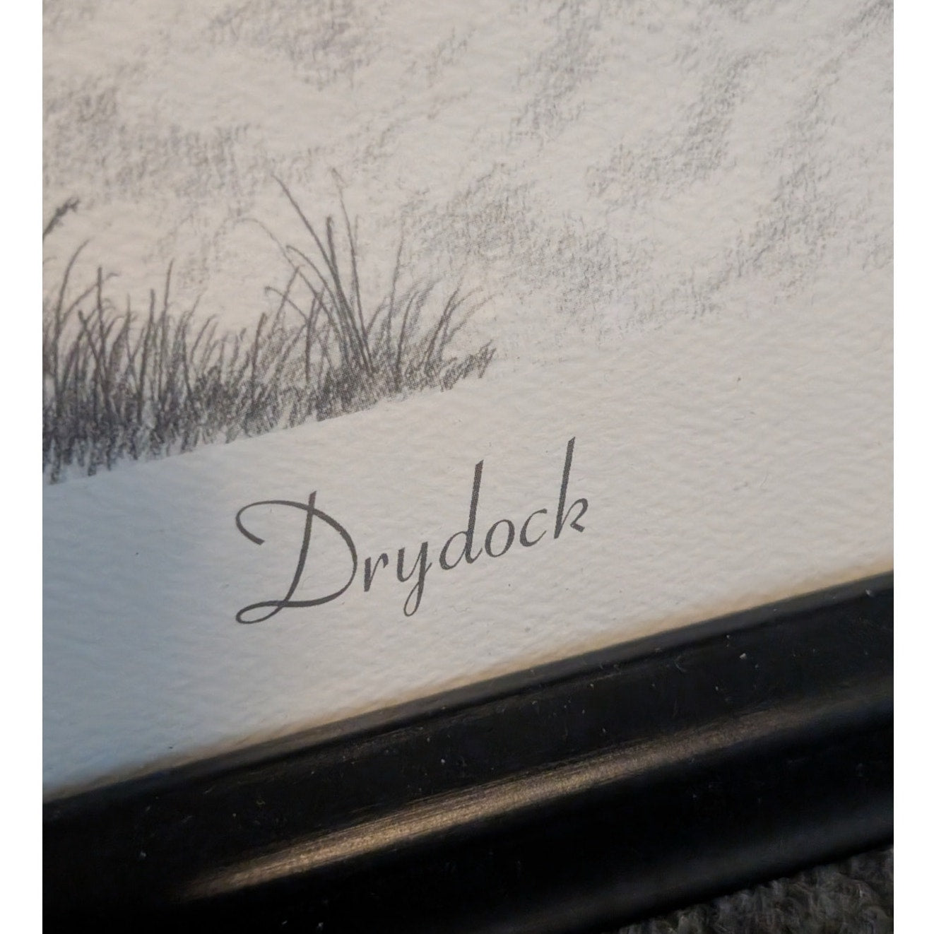Original Artist Signed Bruce Reynolds Black Wood Framed Pencil Drawing 'Drydock'