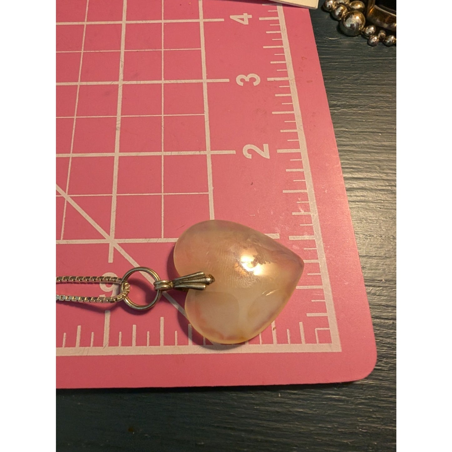 Vintage 925 Sterling Silver Cream Stone Heart Pendant on Box Chain