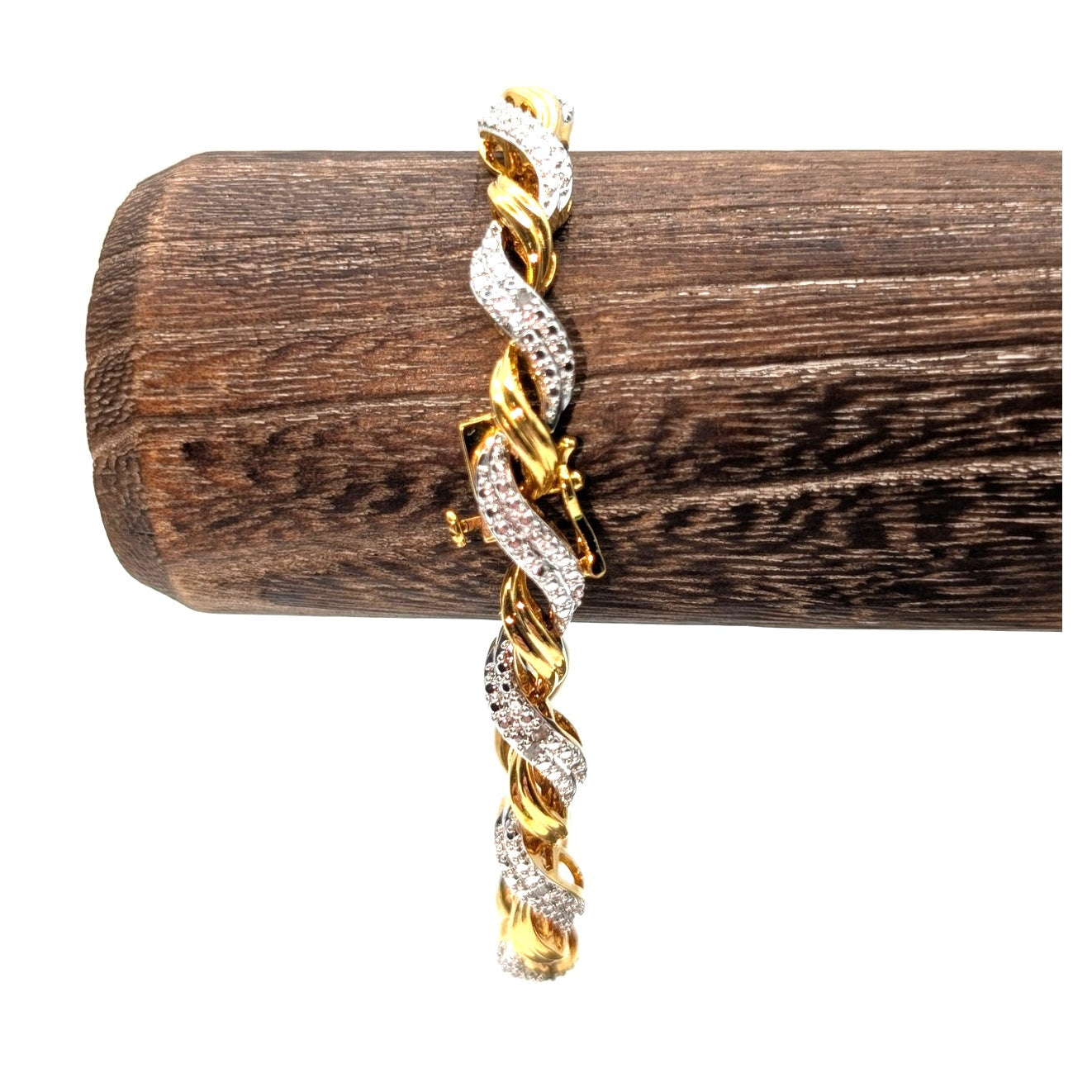 Marked BR KRN Gold & Silver Tone Small Scattered Diamonds Tennis Bracelet
