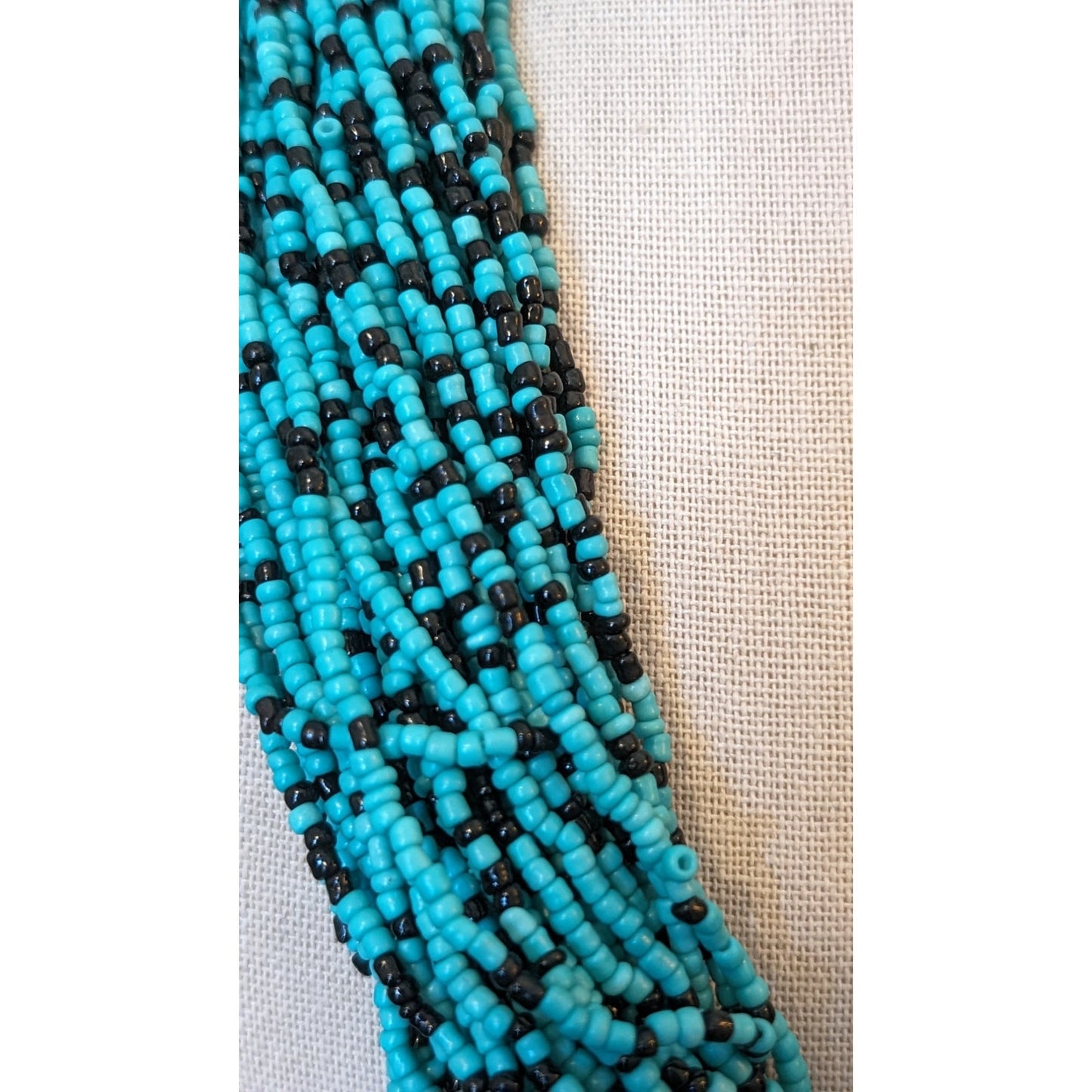 Multi Strand Turquoise and Black Seed Bead 18-22" Necklace