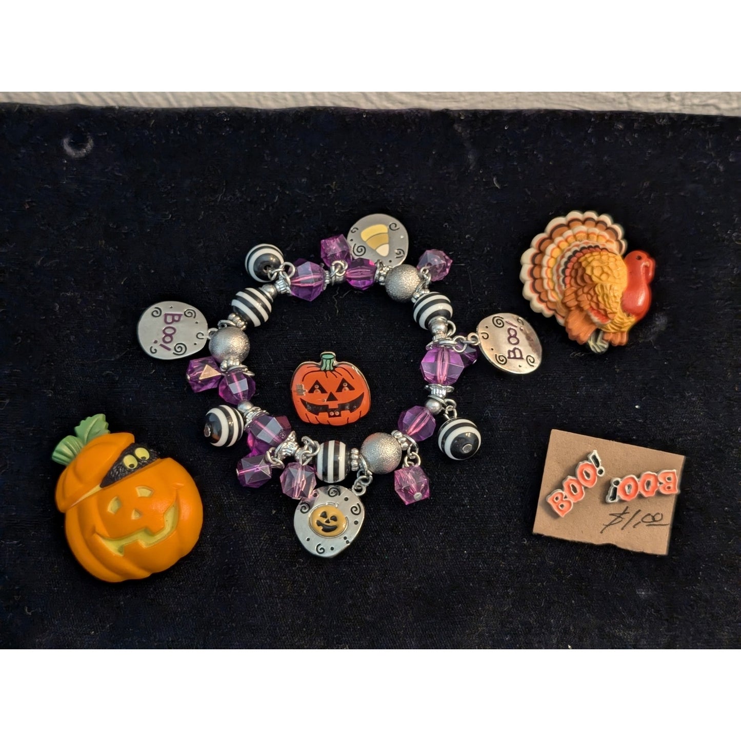 Halloween Fashion Jewelry Lot & A Thanksgiving Turkey Pin