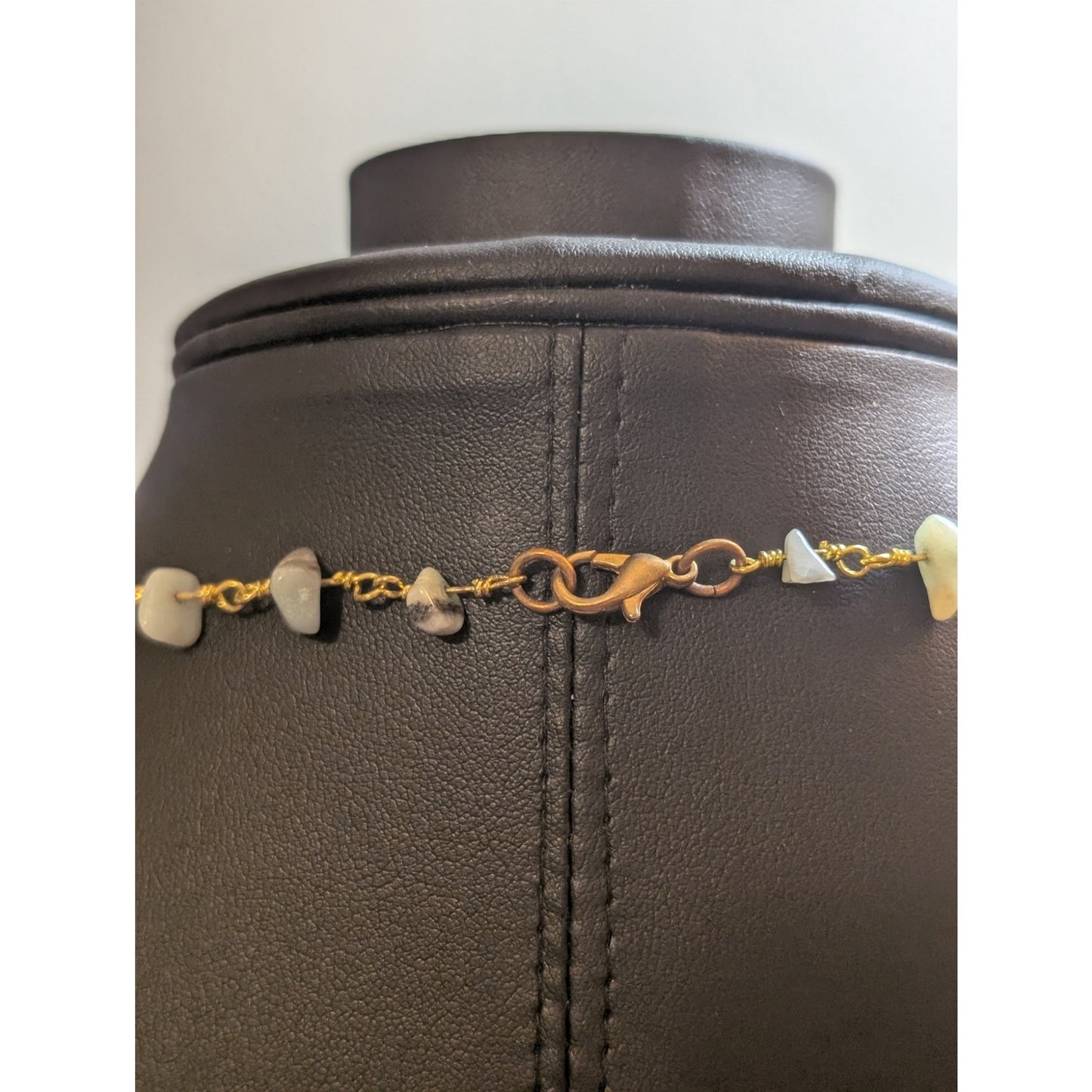 Blue Stone Chip Rosary Chain Leather Tassel Boho 36" Long Necklace