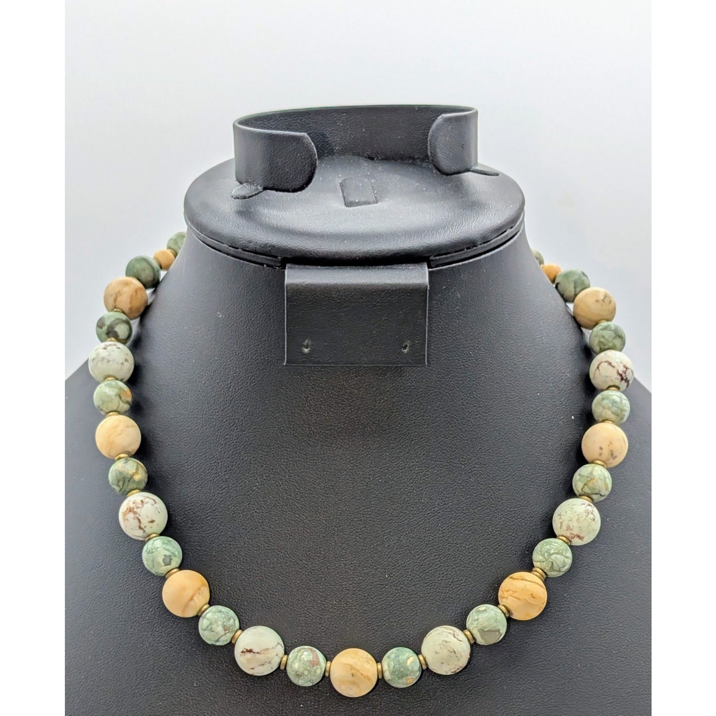 Vtg Natural Stone Beaded 925 Sterling Silver Toggle Clasp 18" Necklace