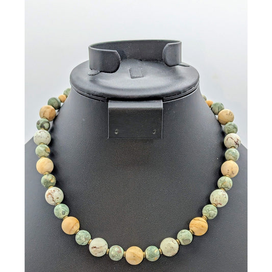 Vtg Natural Stone Beaded 925 Sterling Silver Toggle Clasp 18" Necklace