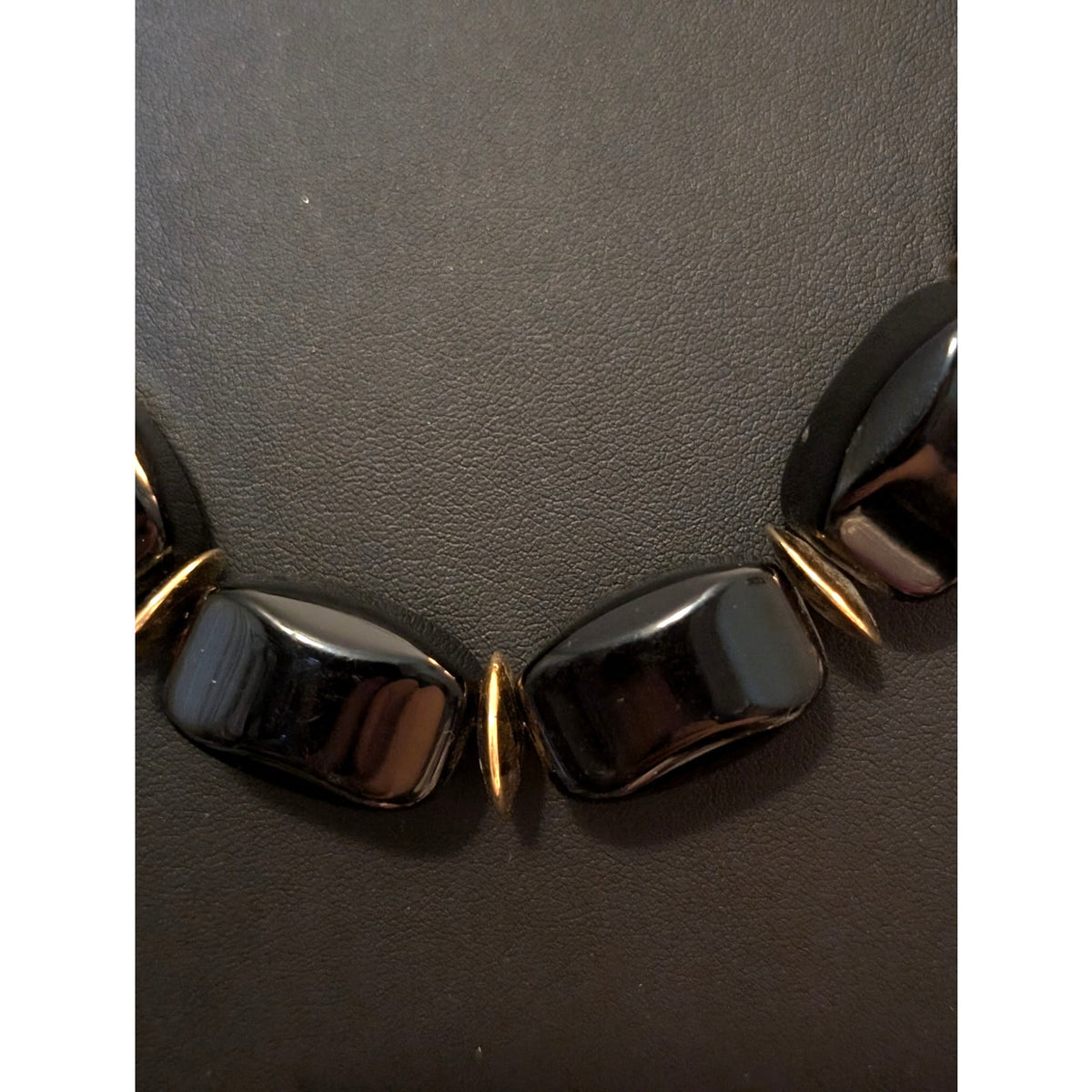Vintage Signed Napier Long Black Bead W/ Gold Tone Disk Bead 31" Necklace