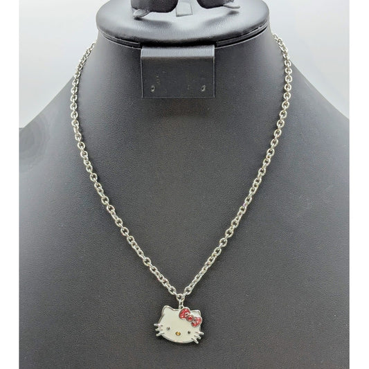 Sanrio '23 Silver Plated Enamel Hello Kitty Pendant 16"-18" Necklace