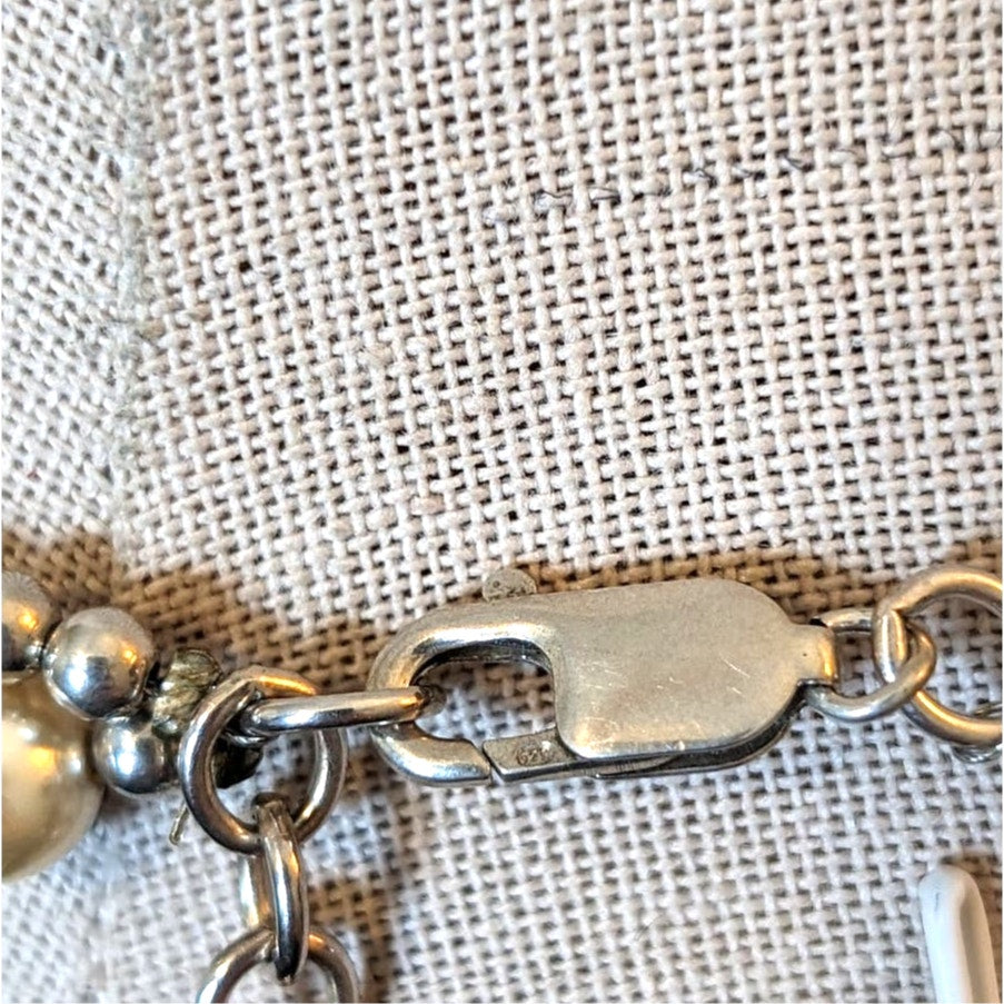 Double Strand 5mm Glass Pearls W/ Marked 925 Sterling Silver Beads and Clasp