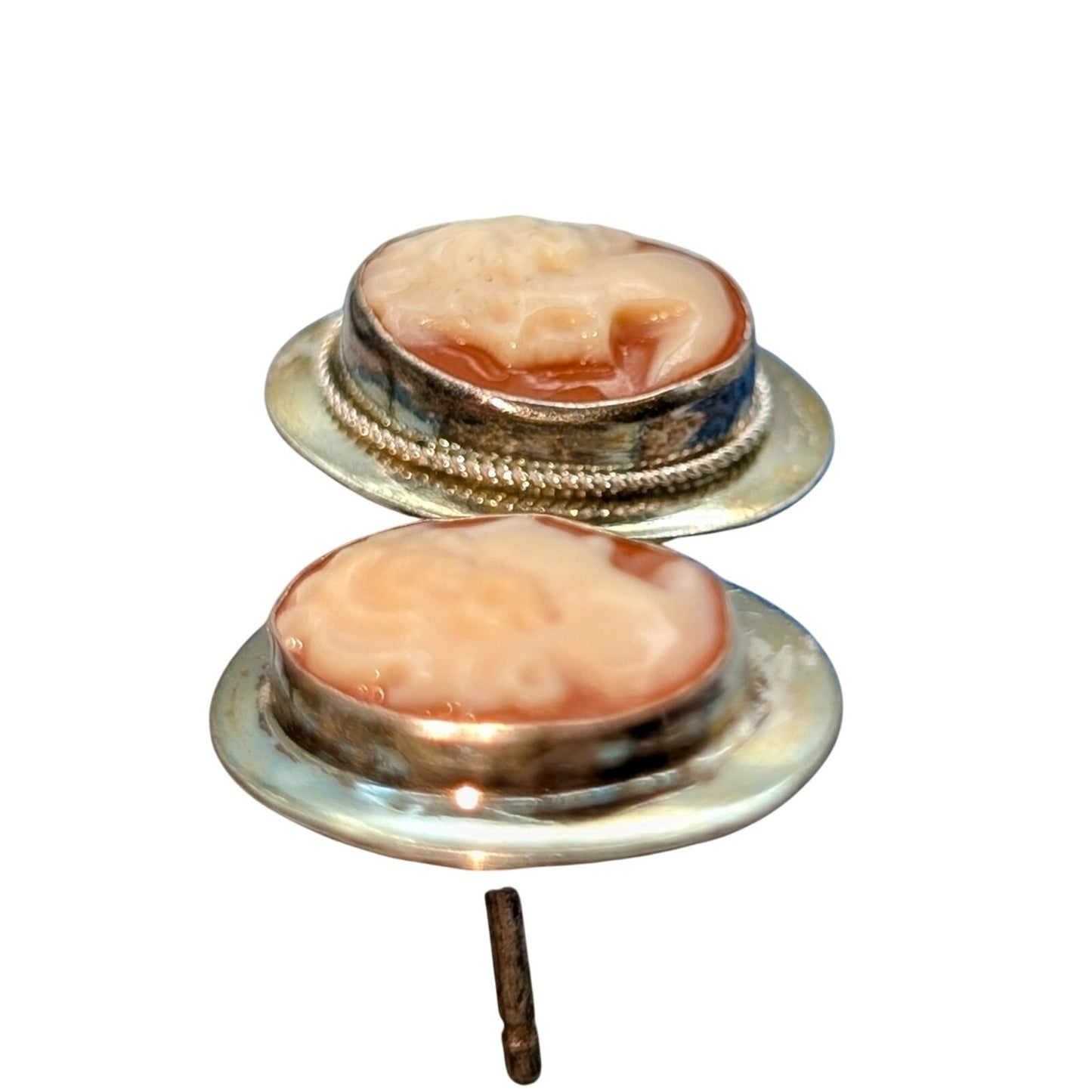 Vintage Amedeo Italy 925 Sterling Silver Cameo Stud Earrings
