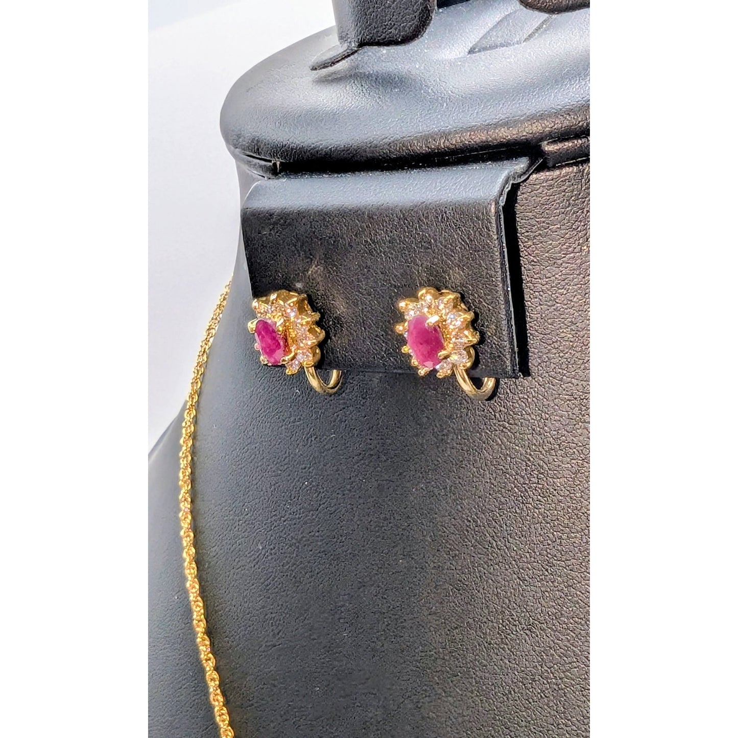 Vintage 1/20 14k Lab Created Ruby White Spinel Gold Tone Necklace & Earring Set