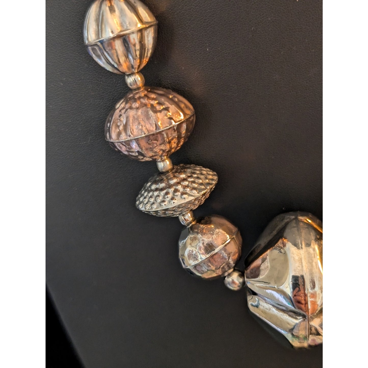 Vintage Chunky Tribal Multi-Tone Multi-Shape Metal Beaded Lightweight Necklace