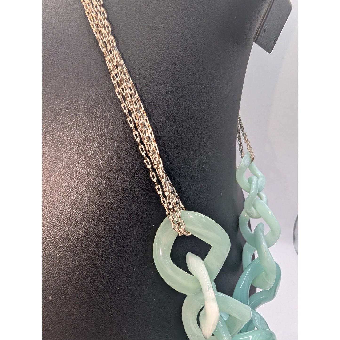 Adia Kibur Chunky Blue Lucite Chain Painted White Metal Multi-Chain Necklace