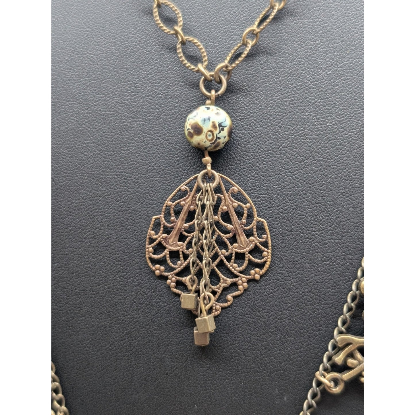 Jet'aime VTG Brass Necklace & Made to Look Antique Filigree Pendant Necklace Lot