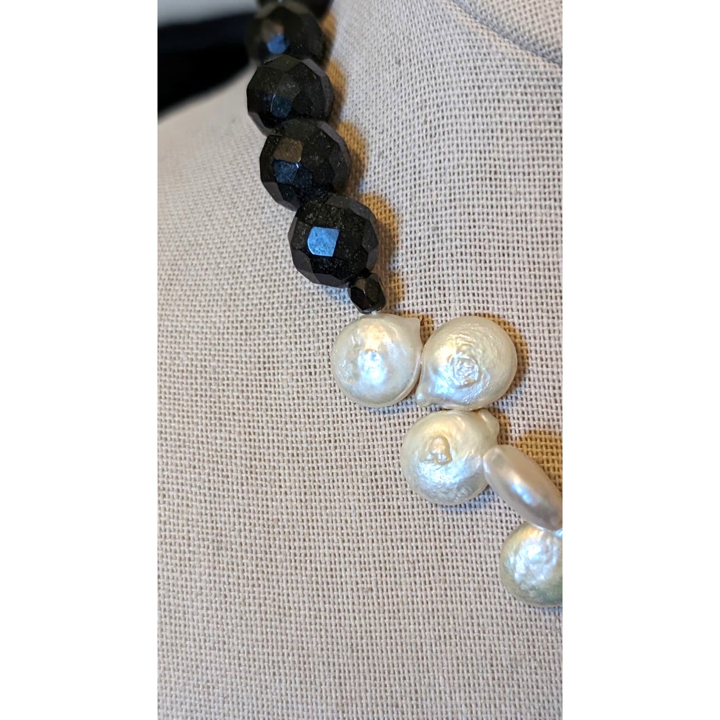 White House Black Market Black Faceted Glass Bead & Freshwater Pearl Necklace
