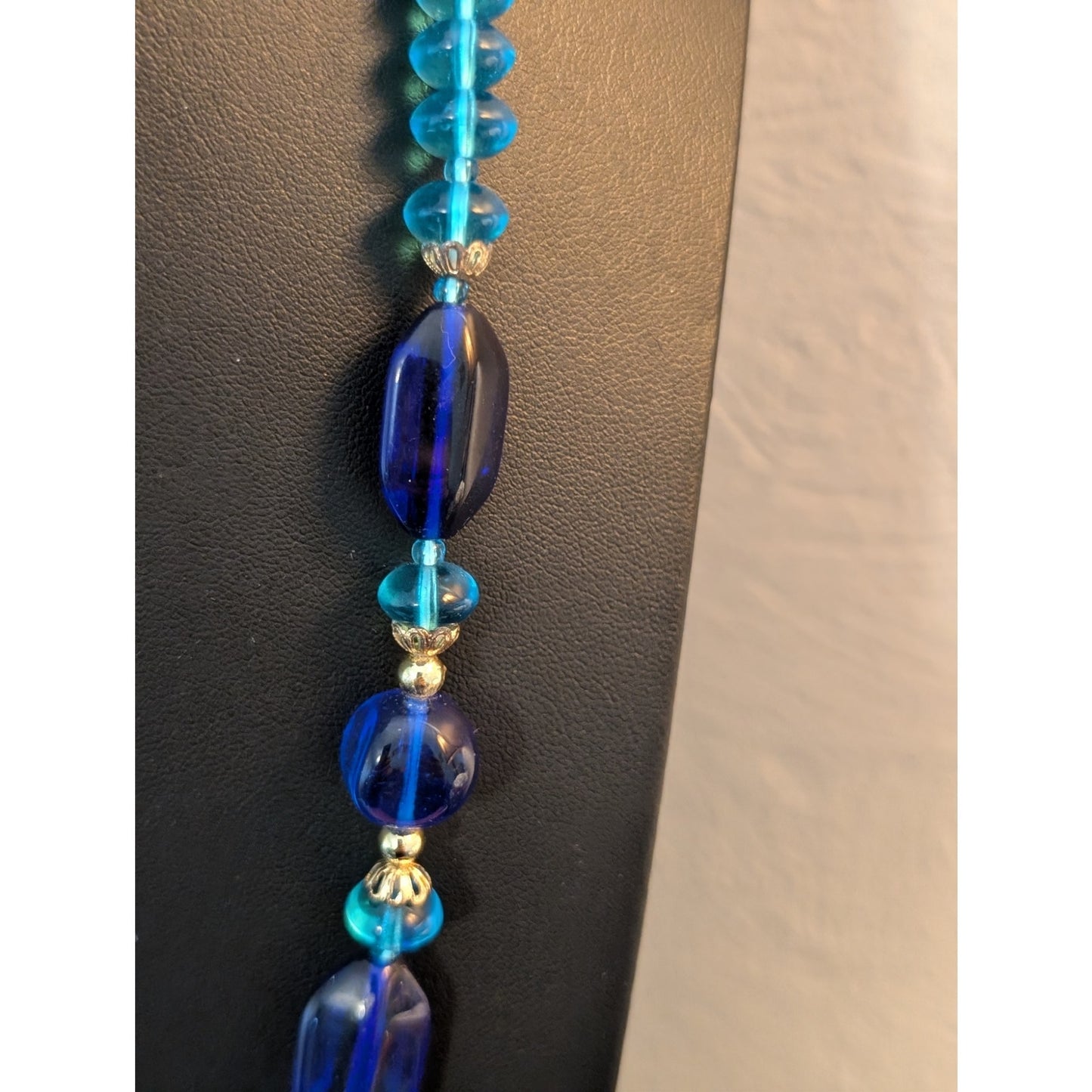Vintage Multi Shades of Blue Beads Fish Hook Clasp Necklace