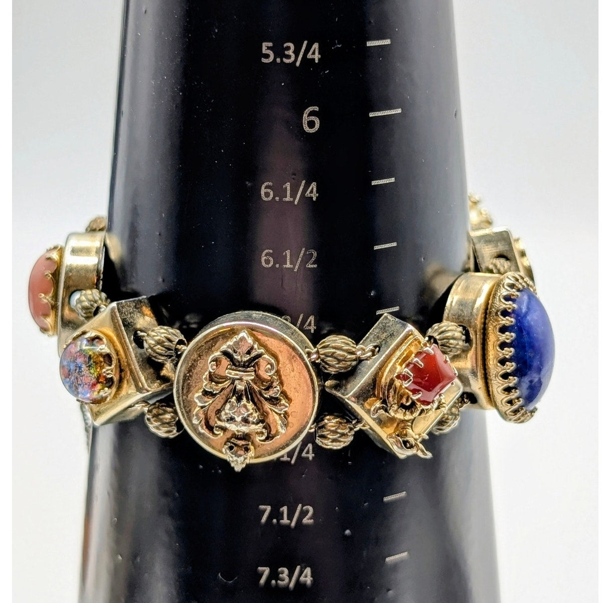 Vintage Victorian Sliding Moveable Charm Muted Gold Tone Bracelet