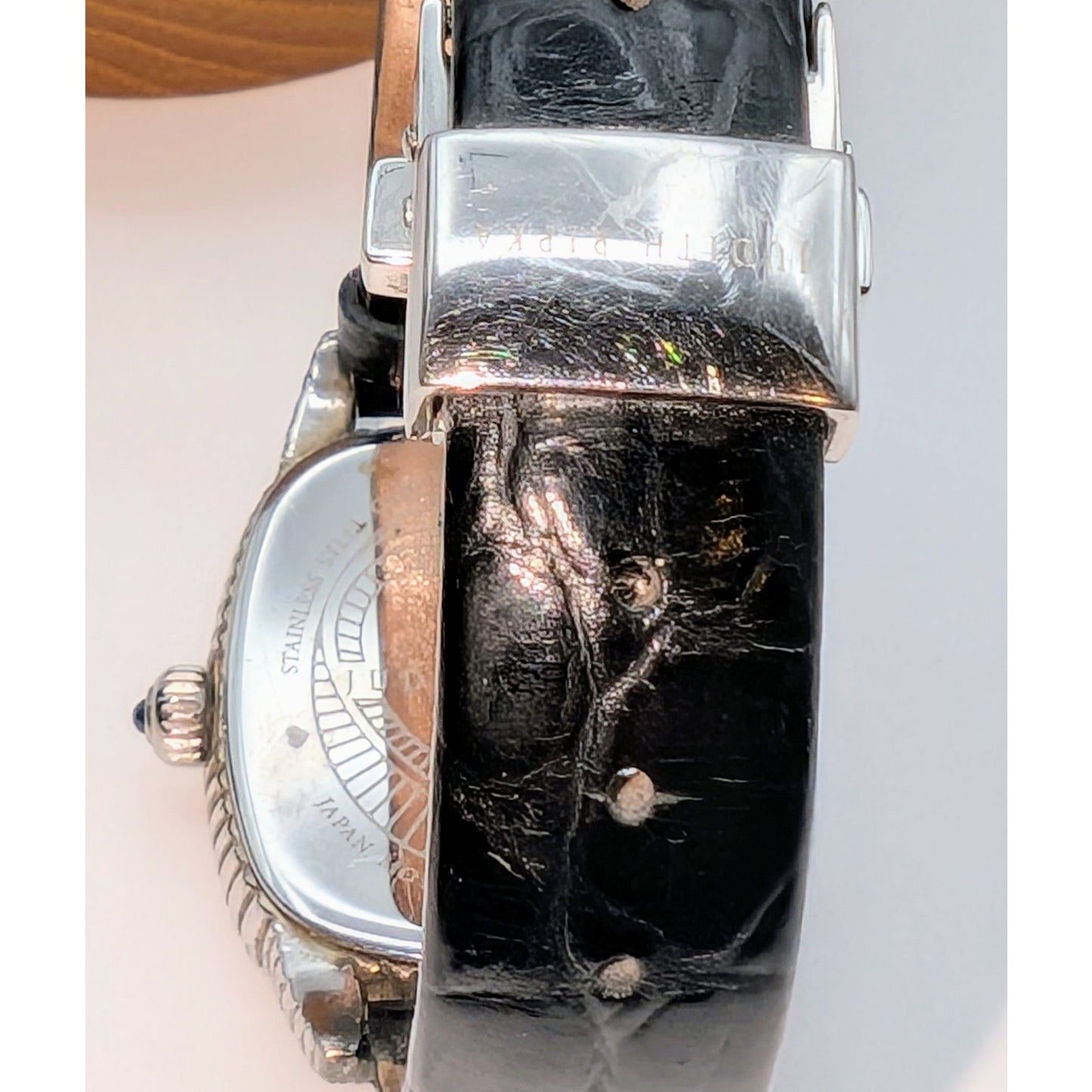 Judith Ripka MOP Sterling Silver Case Genuine Leather Band Double Heart Watch