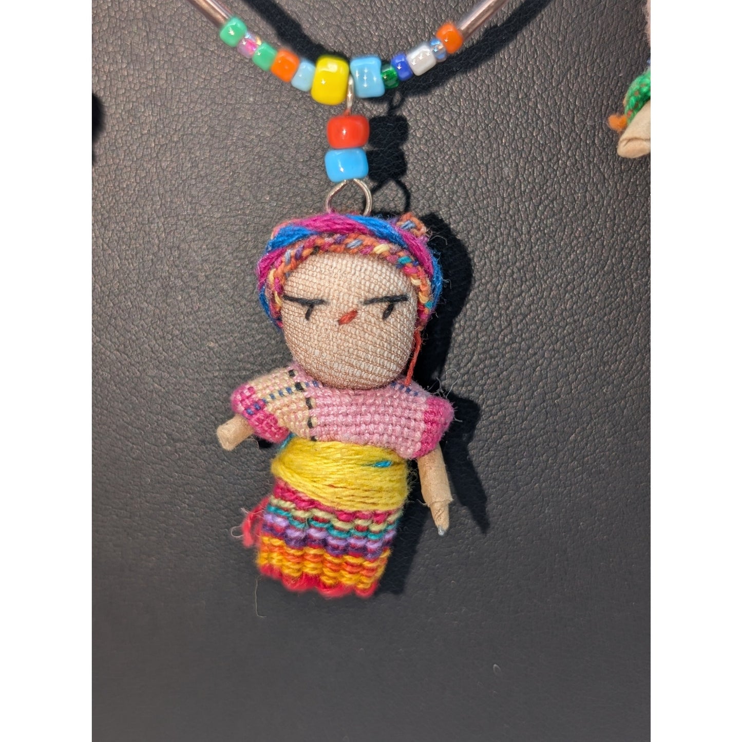 Handcrafted Guatemalan Worry Doll Seed Glass Bead 24.5" Necklace