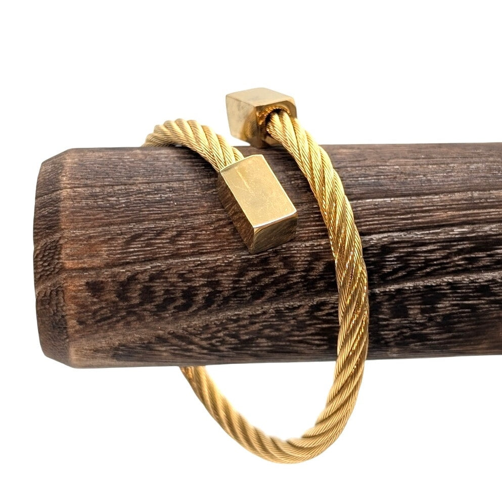 Gold Tone Cable Adjustable Unisex Wrap Bracelet