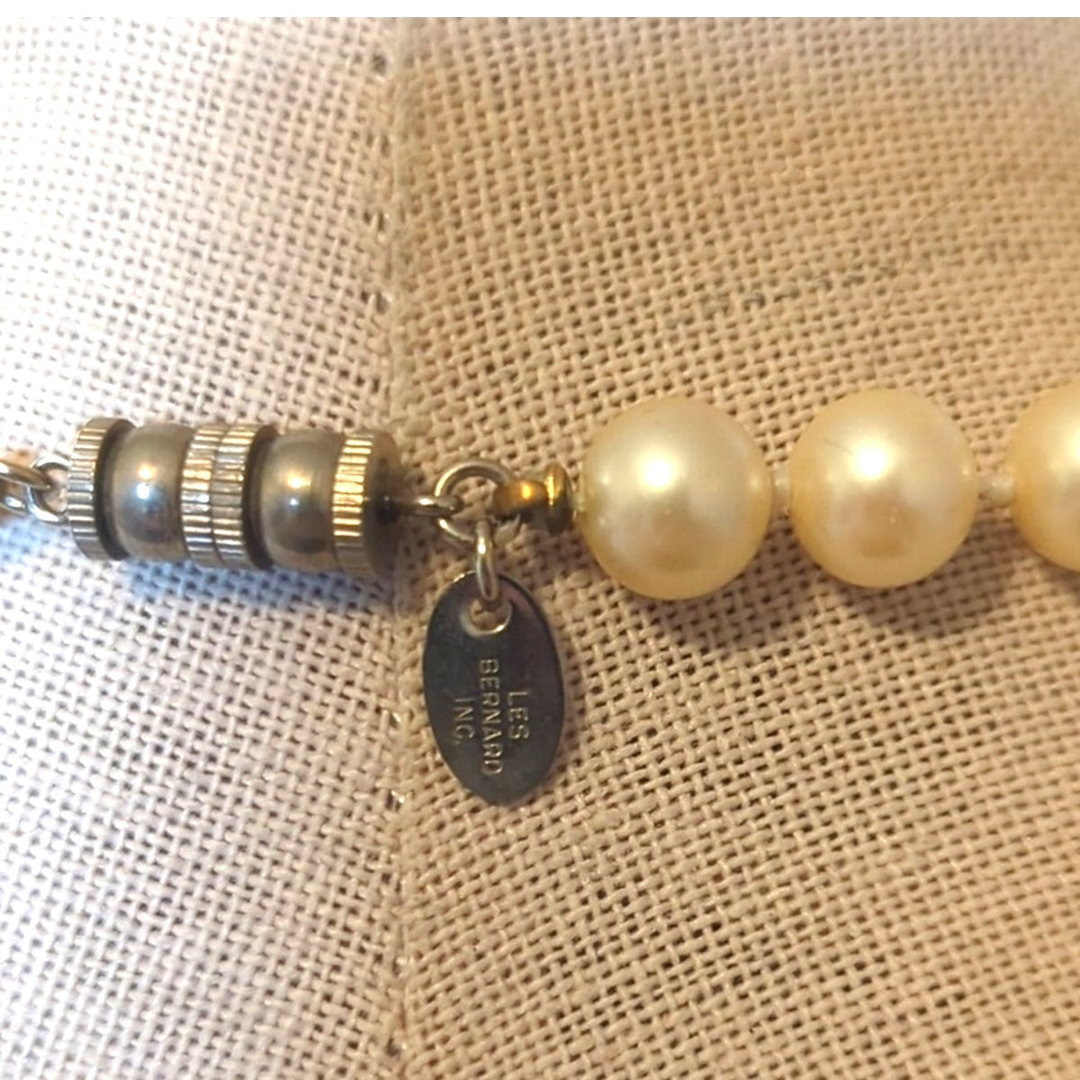 Vintage Signed Les Bernard 30" Strand Hand Knotted Faux Pearl Necklace