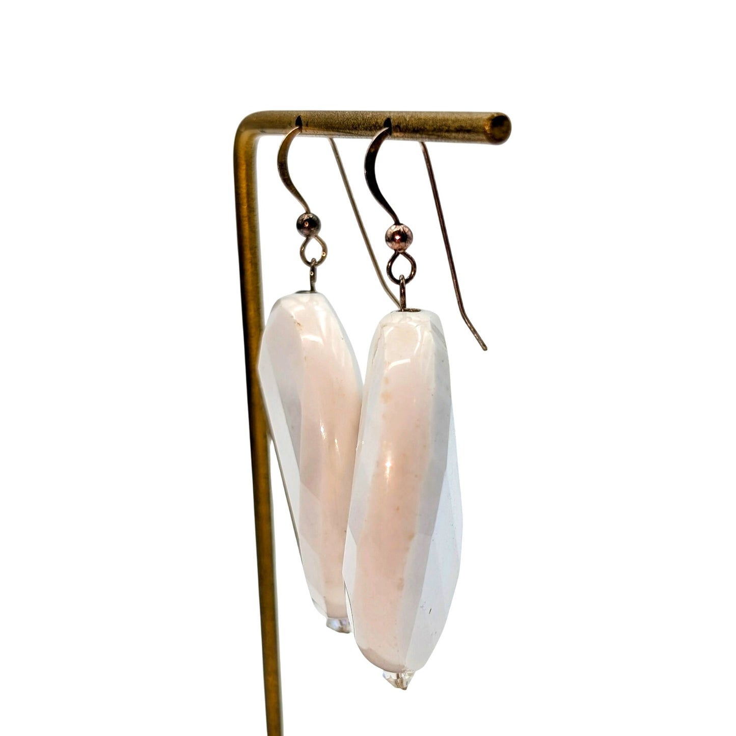 Large Faceted White Gemstone 925 Sterling Silver Dangle Earrings