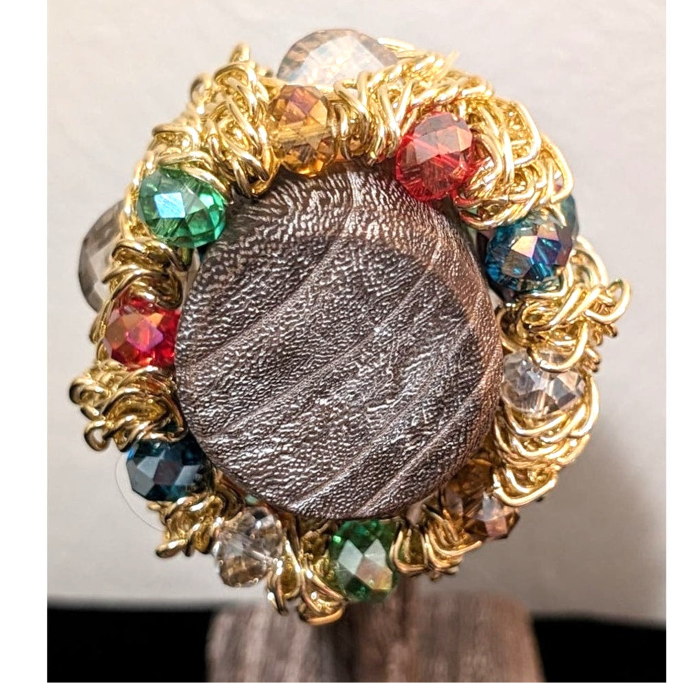 Bold Chunky Jeweled Gold Tone Woven Chain Stretch Bracelet