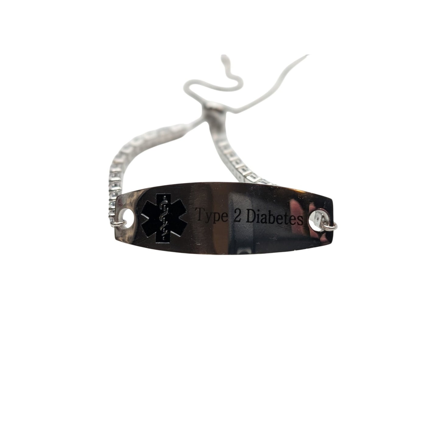 Stainless Steel Type 2 Diabetes Medical Alert CZ Chain Link Pull Bracelet