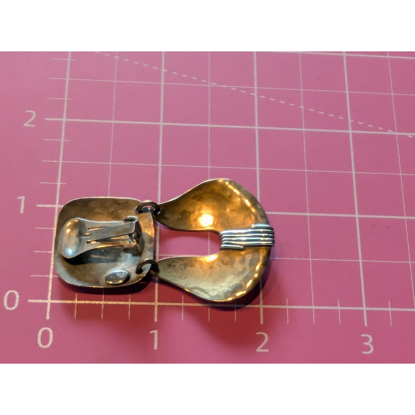 Marjorie Baer SF Signed Brass Mixed Metal Modern Dangle Drop Clip On Earrings