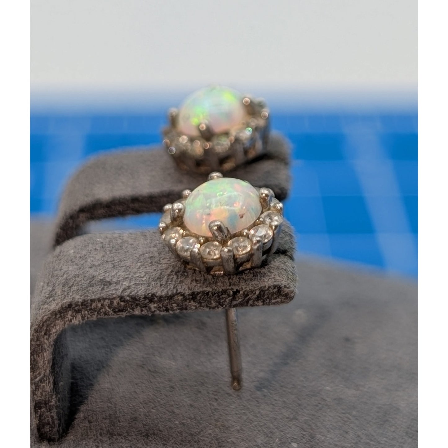 925 Sterling Silver Kiera Opal CZ Halo Stud Post Earrings