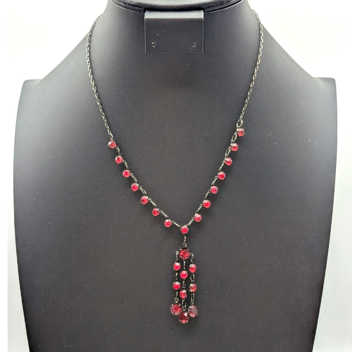 Lot of Two Black Red Crystal Antique Look Necklaces