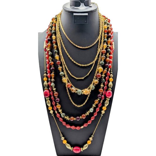 Mixed Lot of Fall Colors Gold Tone Six Layered Necklaces