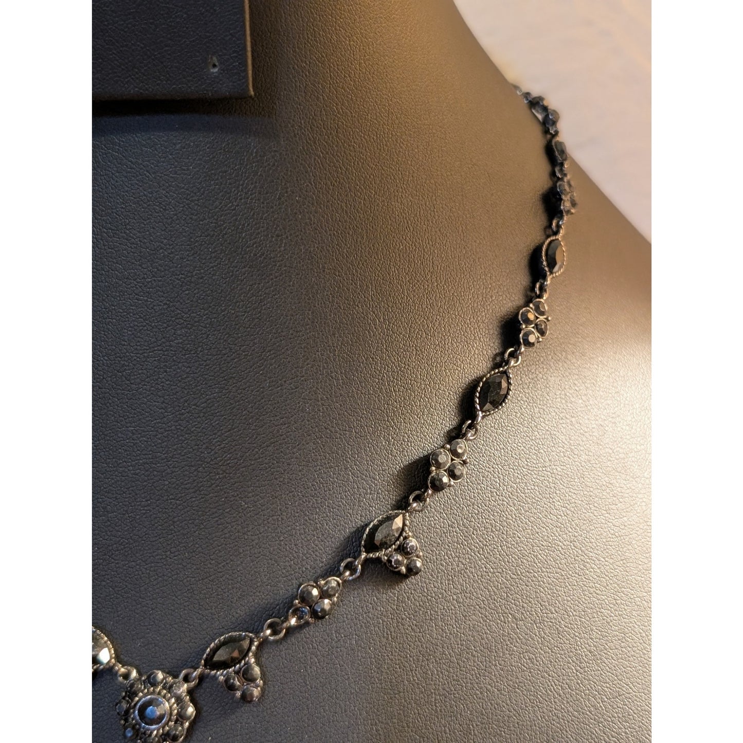 Black Crystal Gun Metal Y Drop Necklace