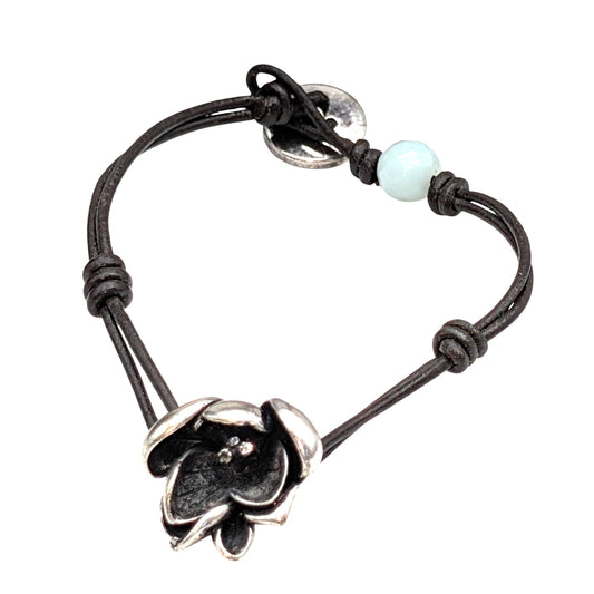 Vintage Fossil Floral Corded Button Closure Bracelet