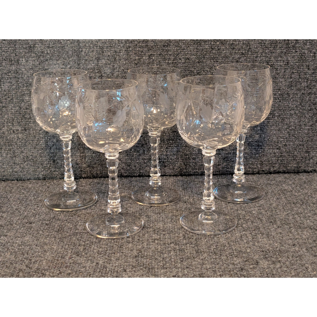 Vintage Libbey Rock Sharpe Atlantis Blown Glass Stemmed Water Goblet Set of Five
