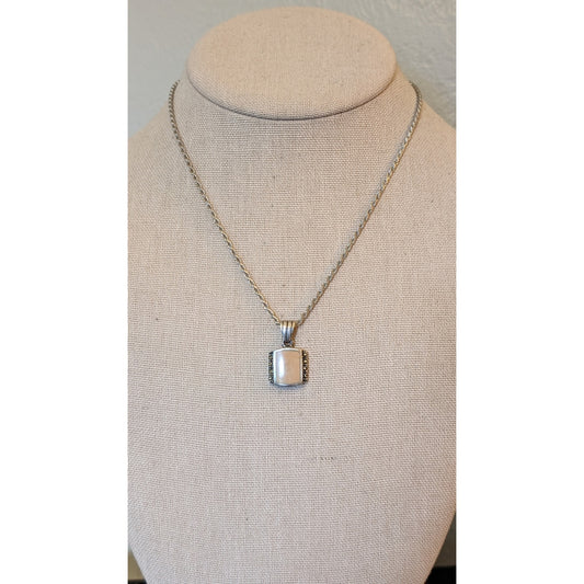 Vintage Cream Coral Marcasite Pendant on 925 Italian 16" Rope Chain