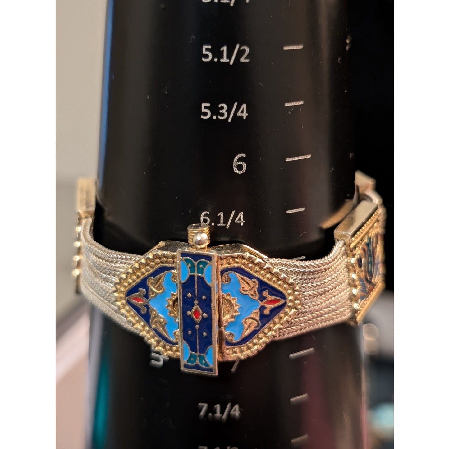 Vintage 925 Sterling Vermeil Enamel Turkish Foxtail Strands Bracelet