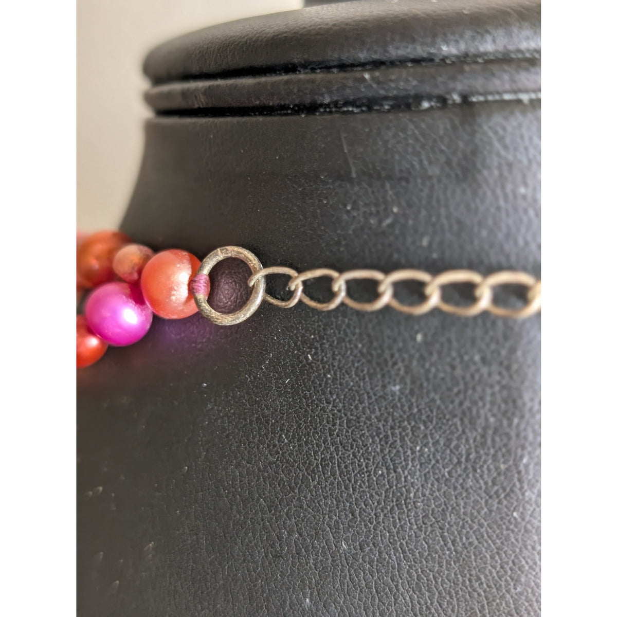 Double Strand Multi-Color Pearl Fuchsia Pink Rhodochrosite Pendant Necklace