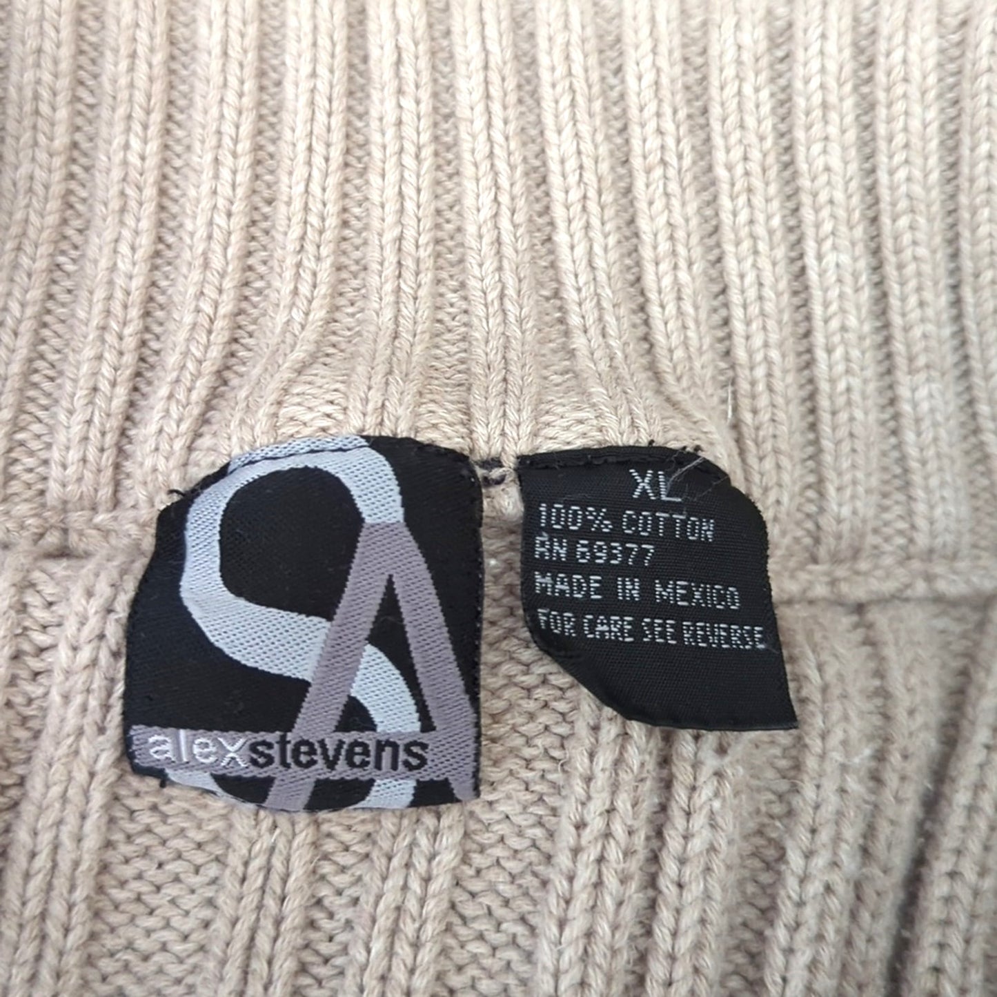 ALEX STEVENS Mens XL Ecru Wide Ribbed Heavy Cotton 1/4 Zip Pullover Sweater