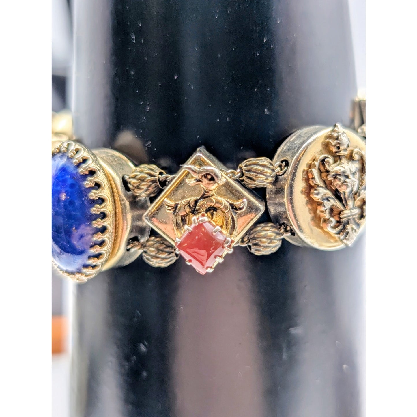 Vintage Victorian Sliding Moveable Charm Muted Gold Tone Bracelet