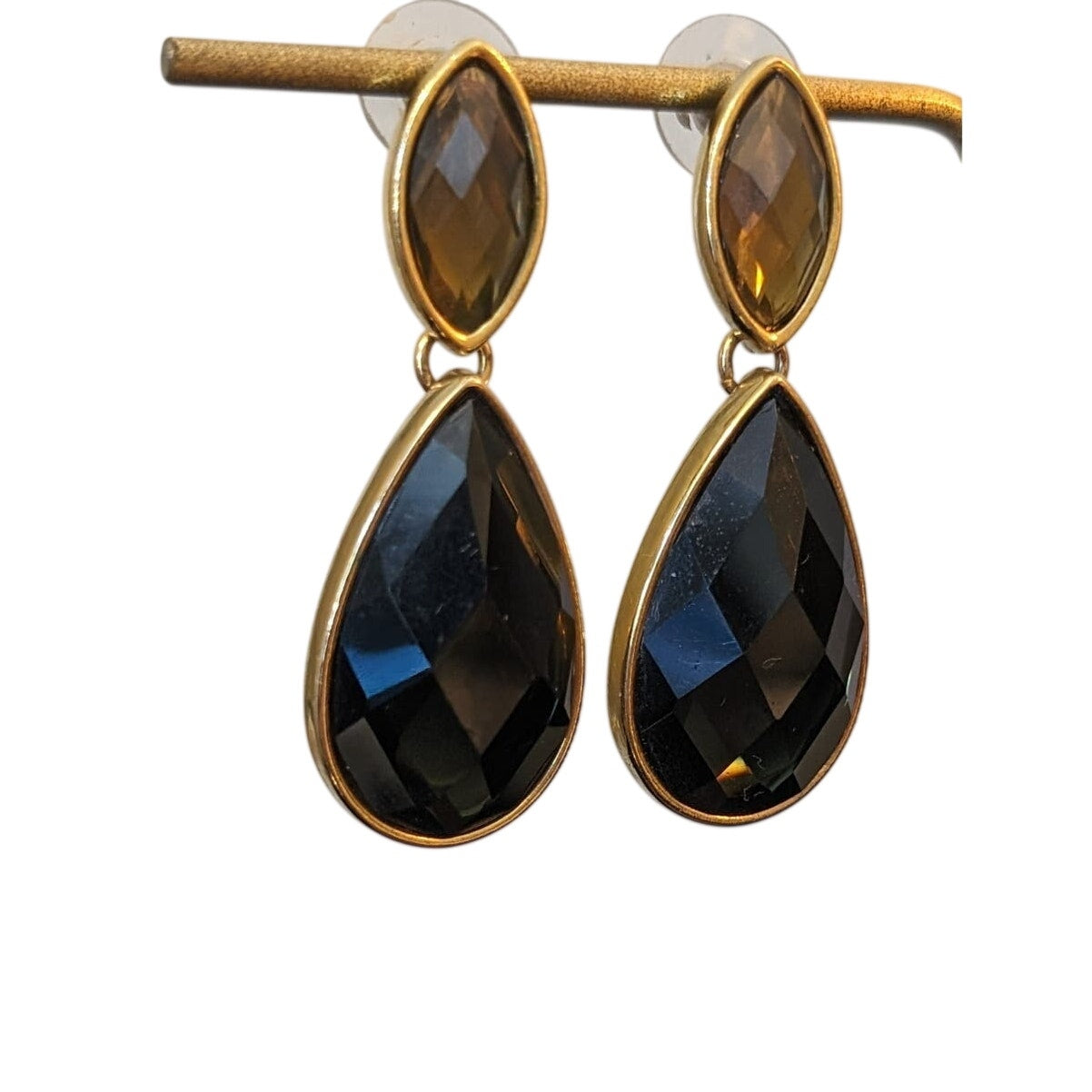 Vtg Joan Rivers Faceted Teardrop & Marquise Glass Stone Dangle Drop Earrings