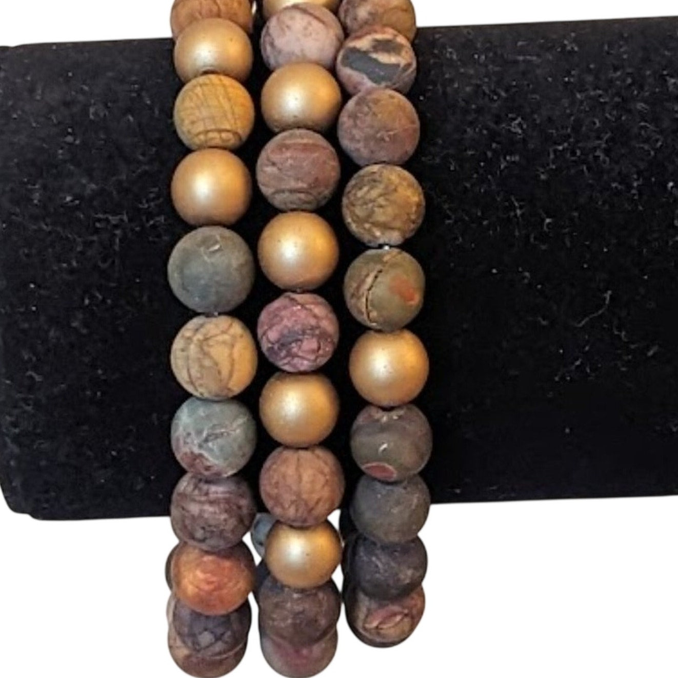 Tourmaline or Jasper Stone Stretch Bead Bracelets (Set of 3)